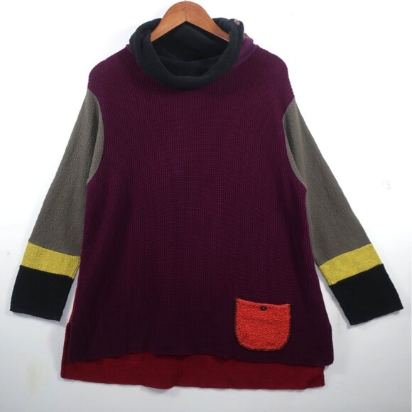 Margaret Winters Art-to-Wear Sweater Colorblock Textured Cotton Multi Artsy L - Picture 4 of 8